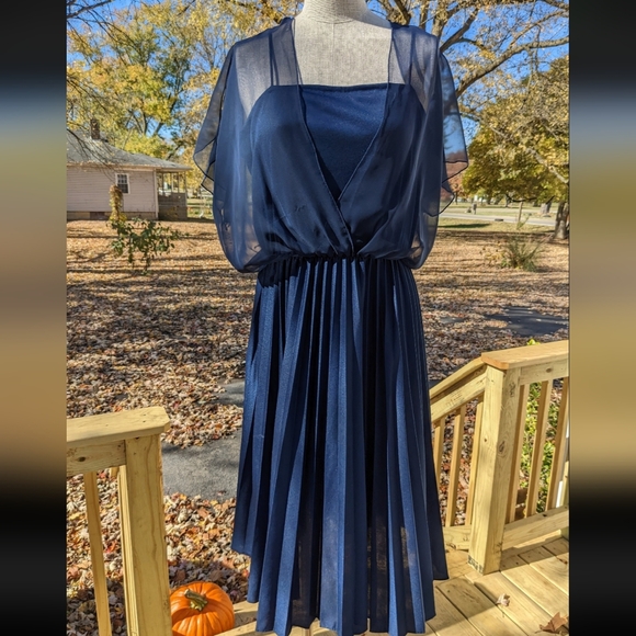 Vintage Dresses & Skirts - Vintage 70s Blue Pleated Plus Size Dress